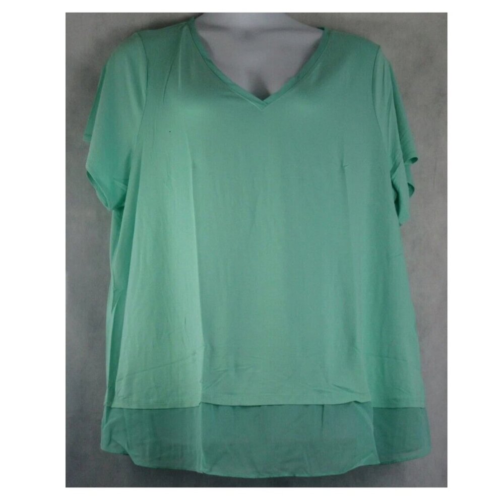 JM Collection Women's Plus Size Layered-Look V-Neck T-Shirt Top, Glass Teal, 0X